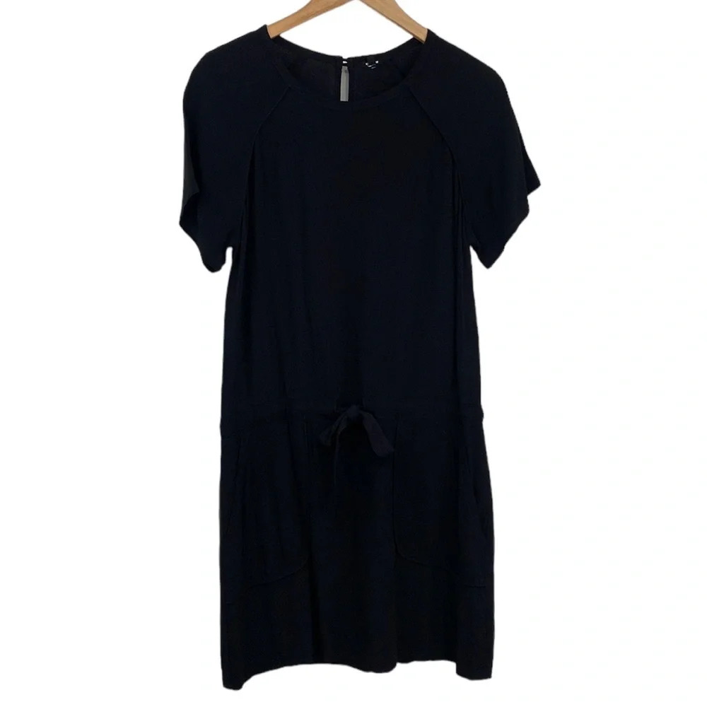 Monrow T-Shirt Dress Womens Medium Black Rayon Drawstring Waist S/S Raglan